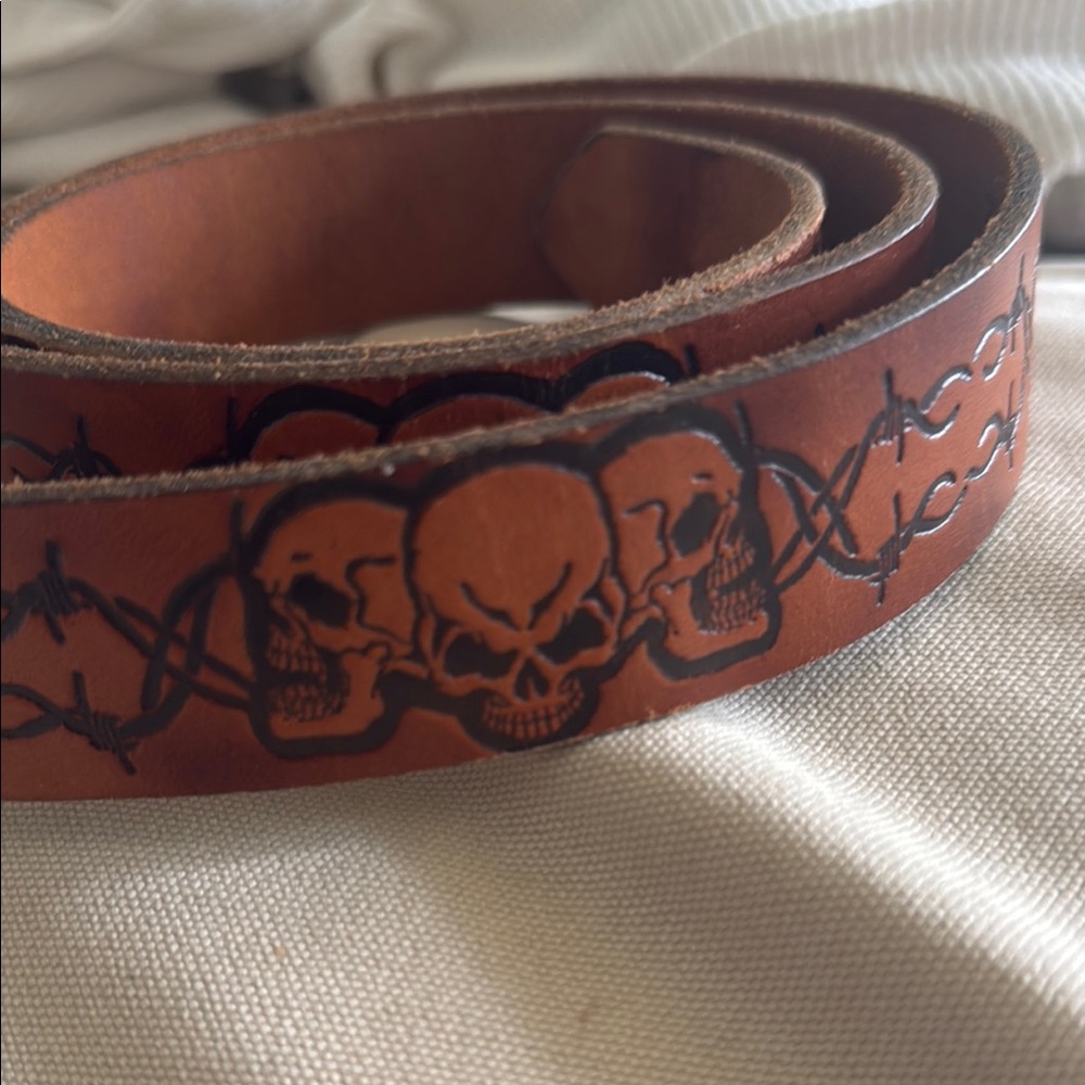 Brown Skull Design Men's Belt
